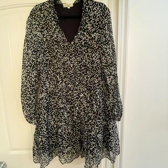 LA RAGAZZE silk blend long sleeves dress W. SIZE L.Black/white print. ITALY - Picture 1 of 12